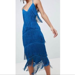 NWOT Blue fringe dress